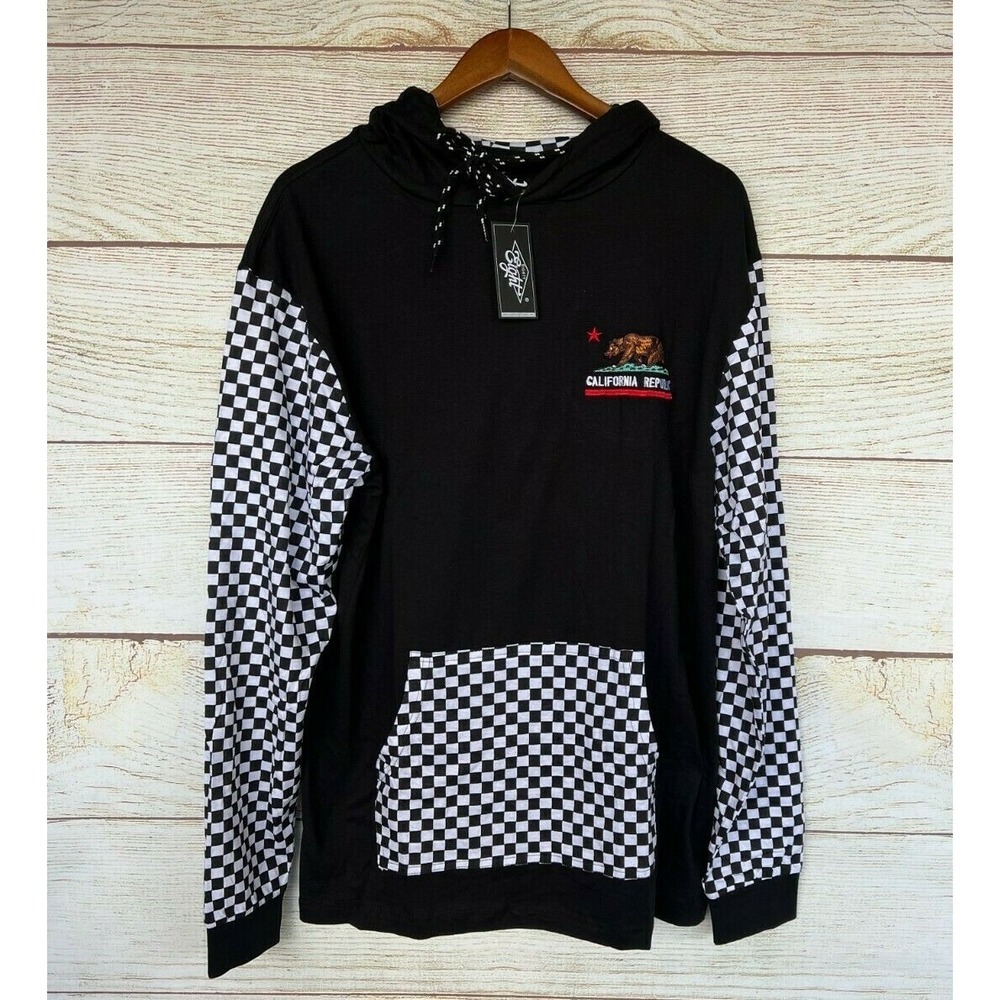 Eighty‎ Eight Hooded Shirt Mens Size Large Blk Checkered California SLIM Fit New
